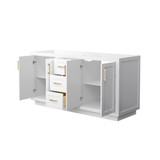 Wyndham WCF292966DWGCXSXXMXX Miranda 66 Inch Double Bathroom Vanity in White, No Countertop, No Sink, Brushed Gold Trim