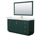 Wyndham WCF292966SGDWCUNSM58 Miranda 66 Inch Single Bathroom Vanity in Green, White Cultured Marble Countertop, Undermount Square Sink, Brushed Gold Trim, 58 Inch Mirror