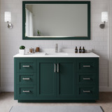 Wyndham WCF292966SGEWCUNSM58 Miranda 66 Inch Single Bathroom Vanity in Green, White Cultured Marble Countertop, Undermount Square Sink, Brushed Nickel Trim, 58 Inch Mirror