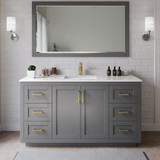 Wyndham WCF292966SGGC2UNSM58 Miranda 66 Inch Single Bathroom Vanity in Dark Gray, Carrara Cultured Marble Countertop, Undermount Square Sink, Brushed Gold Trim, 58 Inch Mirror Wyndham WCF292966SGGC2UNSM58 Miranda 66 Inch Single Bathroom Vanity in Dark Gray, Carrara Cultured Marble Countertop, Undermount Square Sink, Brushed Gold Trim, 58 Inch Mirror