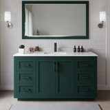 Wyndham WCF292966SGKC2UNSM58 Miranda 66 Inch Single Bathroom Vanity in Green, Carrara Cultured Marble Countertop, Undermount Square Sink, Matte Black Trim, 58 Inch Mirror