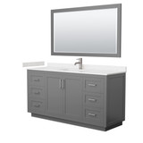 Wyndham WCF292966SKGC2UNSM58 Miranda 66 Inch Single Bathroom Vanity in Dark Gray, Carrara Cultured Marble Countertop, Undermount Square Sink, Brushed Nickel Trim, 58 Inch Mirror