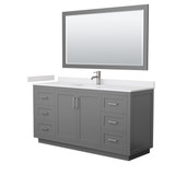 Wyndham WCF292966SKGWCUNSM58 Miranda 66 Inch Single Bathroom Vanity in Dark Gray, White Cultured Marble Countertop, Undermount Square Sink, Brushed Nickel Trim, 58 Inch Mirror