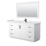 Wyndham WCF292966SWBWCUNSM58 Miranda 66 Inch Single Bathroom Vanity in White, White Cultured Marble Countertop, Undermount Square Sink, Matte Black Trim, 58 Inch Mirror