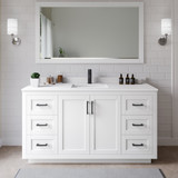 Wyndham WCF292966SWBWCUNSM58 Miranda 66 Inch Single Bathroom Vanity in White, White Cultured Marble Countertop, Undermount Square Sink, Matte Black Trim, 58 Inch Mirror