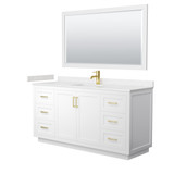 Wyndham WCF292966SWGC2UNSM58 Miranda 66 Inch Single Bathroom Vanity in White, Carrara Cultured Marble Countertop, Undermount Square Sink, Brushed Gold Trim, 58 Inch Mirror