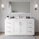 Wyndham WCF292966SWGWCUNSM58 Miranda 66 Inch Single Bathroom Vanity in White, White Cultured Marble Countertop, Undermount Square Sink, Brushed Gold Trim, 58 Inch Mirror