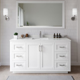 Wyndham WCF292966SWHC2UNSM58 Miranda 66 Inch Single Bathroom Vanity in White, Carrara Cultured Marble Countertop, Undermount Square Sink, Brushed Nickel Trim, 58 Inch Mirror