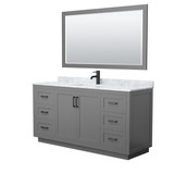 Wyndham WCF292966SGBCMUNSM58 Miranda 66 Inch Single Bathroom Vanity in Dark Gray, White Carrara Marble Countertop, Undermount Square Sink, Matte Black Trim, 58 Inch Mirror