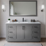 Wyndham WCF292966SGBCMUNSM58 Miranda 66 Inch Single Bathroom Vanity in Dark Gray, White Carrara Marble Countertop, Undermount Square Sink, Matte Black Trim, 58 Inch Mirror