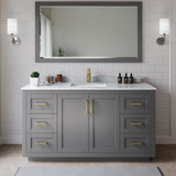 Wyndham WCF292966SGGCMUNSM58 Miranda 66 Inch Single Bathroom Vanity in Dark Gray, White Carrara Marble Countertop, Undermount Square Sink, Brushed Gold Trim, 58 Inch Mirror