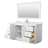 Wyndham WCF292966SWGCMUNSM58 Miranda 66 Inch Single Bathroom Vanity in White, White Carrara Marble Countertop, Undermount Square Sink, Brushed Gold Trim, 58 Inch Mirror