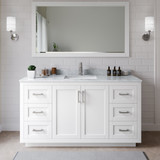 Wyndham WCF292966SWHCMUNSM58 Miranda 66 Inch Single Bathroom Vanity in White, White Carrara Marble Countertop, Undermount Square Sink, Brushed Nickel Trim, 58 Inch Mirror Wyndham WCF292966SWHCMUNSM58 Miranda 66 Inch Single Bathroom Vanity in White, White Carrara Marble Countertop, Undermount Square Sink, Brushed Nickel Trim, 58 Inch Mirror