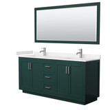 Wyndham WCF292972DGEC2UNSM70 Miranda 72 Inch Double Bathroom Vanity in Green, Carrara Cultured Marble Countertop, Undermount Square Sinks, Brushed Nickel Trim, 70 Inch Mirror
