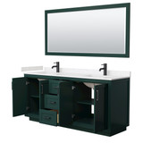 Wyndham WCF292972DGKC2UNSM70 Miranda 72 Inch Double Bathroom Vanity in Green, Carrara Cultured Marble Countertop, Undermount Square Sinks, Matte Black Trim, 70 Inch Mirror