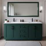 Wyndham WCF292972DGKWCUNSM70 Miranda 72 Inch Double Bathroom Vanity in Green, White Cultured Marble Countertop, Undermount Square Sinks, Matte Black Trim, 70 Inch Mirror
