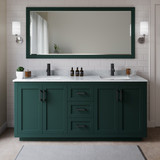 Wyndham WCF292972DGKCMUNSM70 Miranda 72 Inch Double Bathroom Vanity in Green, White Carrara Marble Countertop, Undermount Square Sinks, Matte Black Trim, 70 Inch Mirror