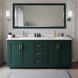 Wyndham WCF292972DGDWCUNSMXX Miranda 72 Inch Double Bathroom Vanity in Green, White Cultured Marble Countertop, Undermount Square Sinks, Brushed Gold Trim