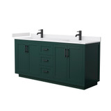 Wyndham WCF292972DGKWCUNSMXX Miranda 72 Inch Double Bathroom Vanity in Green, White Cultured Marble Countertop, Undermount Square Sinks, Matte Black Trim