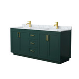 Wyndham WCF292972DGDCMUNSMXX Miranda 72 Inch Double Bathroom Vanity in Green, White Carrara Marble Countertop, Undermount Square Sinks, Brushed Gold Trim