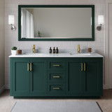 Wyndham WCF292972DGDCMUNSMXX Miranda 72 Inch Double Bathroom Vanity in Green, White Carrara Marble Countertop, Undermount Square Sinks, Brushed Gold Trim