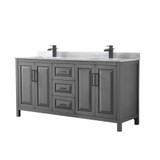 Wyndham WCV252572DGBCMUNSMXX Daria 72 Inch Double Bathroom Vanity in Dark Gray, White Carrara Marble Countertop, Undermount Square Sinks, Matte Black Trim