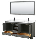 Wyndham WCS202072DGBWCUNSM70 Deborah 72 Inch Double Bathroom Vanity in Dark Gray, White Cultured Marble Countertop, Undermount Square Sinks, Matte Black Trim, 70 Inch Mirror