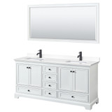 Wyndham WCS202072DWBWCUNSM70 Deborah 72 Inch Double Bathroom Vanity in White, White Cultured Marble Countertop, Undermount Square Sinks, Matte Black Trim, 70 Inch Mirror