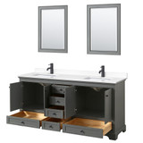 Wyndham WCS202072DGBWCUNSM24 Deborah 72 Inch Double Bathroom Vanity in Dark Gray, White Cultured Marble Countertop, Undermount Square Sinks, Matte Black Trim, 24 Inch Mirrors