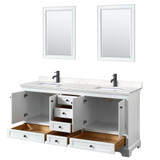 Wyndham WCS202072DWBC2UNSM24 Deborah 72 Inch Double Bathroom Vanity in White, Carrara Cultured Marble Countertop, Undermount Square Sinks, Matte Black Trim, 24 Inch Mirrors