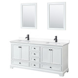 Wyndham WCS202072DWBWCUNSM24 Deborah 72 Inch Double Bathroom Vanity in White, White Cultured Marble Countertop, Undermount Square Sinks, Matte Black Trim, 24 Inch Mirrors