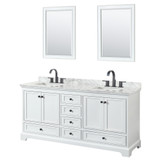 Wyndham WCS202072DWBCMUNSM24 Deborah 72 Inch Double Bathroom Vanity in White, White Carrara Marble Countertop, Undermount Square Sinks, Matte Black Trim, 24 Inch Mirrors
