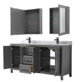 Wyndham WCV252572DGBCMUNSMED Daria 72 Inch Double Bathroom Vanity in Dark Gray, White Carrara Marble Countertop, Undermount Square Sinks, Matte Black Trim, Medicine Cabinets