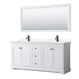 Wyndham WCV232372DWBC2UNSM70 Avery 72 Inch Double Bathroom Vanity in White, Carrara Cultured Marble Countertop, Undermount Square Sinks, Matte Black Trim, 70 Inch Mirror