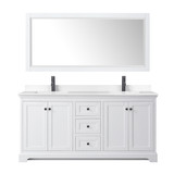 Wyndham WCV232372DWBWCUNSM70 Avery 72 Inch Double Bathroom Vanity in White, White Cultured Marble Countertop, Undermount Square Sinks, Matte Black Trim, 70 Inch Mirror