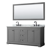 Wyndham WCV232372DGBCMUNOM70 Avery 72 Inch Double Bathroom Vanity in Dark Gray, White Carrara Marble Countertop, Undermount Oval Sinks, Matte Black Trim, 70 Inch Mirror