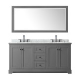 Wyndham WCV232372DGBCMUNOM70 Avery 72 Inch Double Bathroom Vanity in Dark Gray, White Carrara Marble Countertop, Undermount Oval Sinks, Matte Black Trim, 70 Inch Mirror