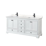 Wyndham WCS202072DWBC2UNSMXX Deborah 72 Inch Double Bathroom Vanity in White, Carrara Cultured Marble Countertop, Undermount Square Sinks, Matte Black Trim