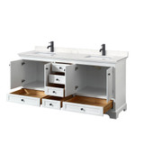 Wyndham WCS202072DWBC2UNSMXX Deborah 72 Inch Double Bathroom Vanity in White, Carrara Cultured Marble Countertop, Undermount Square Sinks, Matte Black Trim