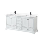 Wyndham WCS202072DWBWCUNSMXX Deborah 72 Inch Double Bathroom Vanity in White, White Cultured Marble Countertop, Undermount Square Sinks, Matte Black Trim