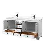 Wyndham WCS202072DWBWCUNSMXX Deborah 72 Inch Double Bathroom Vanity in White, White Cultured Marble Countertop, Undermount Square Sinks, Matte Black Trim