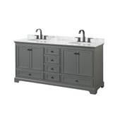 Wyndham WCS202072DGBCMUNOMXX Deborah 72 Inch Double Bathroom Vanity in Dark Gray, White Carrara Marble Countertop, Undermount Oval Sinks, Matte Black Trim
