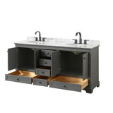 Wyndham WCS202072DGBCMUNOMXX Deborah 72 Inch Double Bathroom Vanity in Dark Gray, White Carrara Marble Countertop, Undermount Oval Sinks, Matte Black Trim