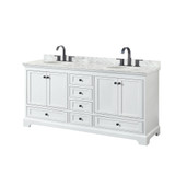 Wyndham WCS202072DWBCMUNOMXX Deborah 72 Inch Double Bathroom Vanity in White, White Carrara Marble Countertop, Undermount Oval Sinks, Matte Black Trim Wyndham WCS202072DWBCMUNOMXX Deborah 72 Inch Double Bathroom Vanity in White, White Carrara Marble Countertop, Undermount Oval Sinks, Matte Black Trim