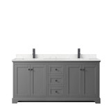 Wyndham WCV232372DGBC2UNSMXX Avery 72 Inch Double Bathroom Vanity in Dark Gray, Carrara Cultured Marble Countertop, Undermount Square Sinks, Matte Black Trim