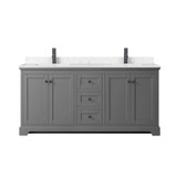 Wyndham WCV232372DGBC2UNSMXX Avery 72 Inch Double Bathroom Vanity in Dark Gray, Carrara Cultured Marble Countertop, Undermount Square Sinks, Matte Black Trim
