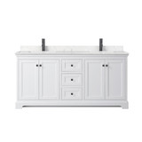Wyndham WCV232372DWBC2UNSMXX Avery 72 Inch Double Bathroom Vanity in White, Carrara Cultured Marble Countertop, Undermount Square Sinks, Matte Black Trim