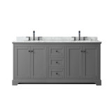 Wyndham WCV232372DGBCMUNOMXX Avery 72 Inch Double Bathroom Vanity in Dark Gray, White Carrara Marble Countertop, Undermount Oval Sinks, Matte Black Trim