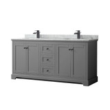 Wyndham WCV232372DGBCMUNSMXX Avery 72 Inch Double Bathroom Vanity in Dark Gray, White Carrara Marble Countertop, Undermount Square Sinks, Matte Black Trim