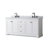 Wyndham WCV232372DWBCMUNOMXX Avery 72 Inch Double Bathroom Vanity in White, White Carrara Marble Countertop, Undermount Oval Sinks, Matte Black Trim Wyndham WCV232372DWBCMUNOMXX Avery 72 Inch Double Bathroom Vanity in White, White Carrara Marble Countertop, Undermount Oval Sinks, Matte Black Trim